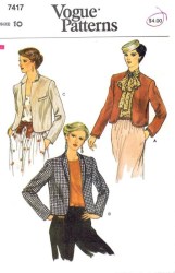 7417 VOGUE 1979 LINED OPEN JACKET PATTERN 8 UNCUT